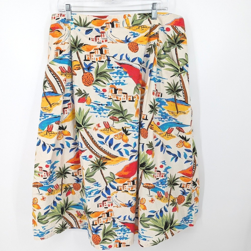 St John's Bay Midi Skirt Women XXL Multicolor Tropical Beach Vacation Cotton